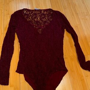 Charlotte Russe Maroon Lace Body Suit